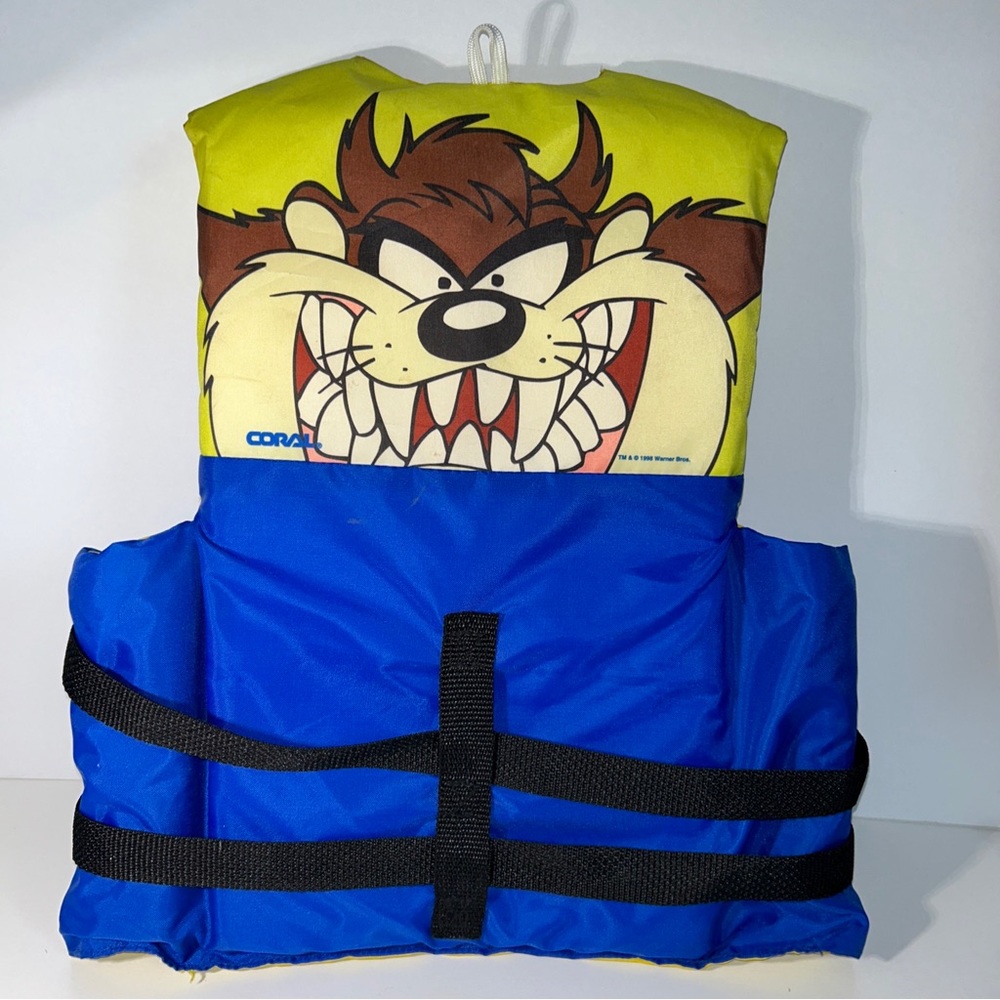 Looney Tunes Taz Embroidered Coral Life Jacket Swimming Summer Youth Vintage 90s